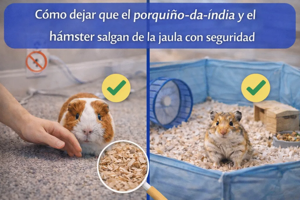 Cómo dejar que el porquiño-da-índia y el hámster salgan de la jaula con seguridad (medidas reales, límites claros y errores que debes evitar)