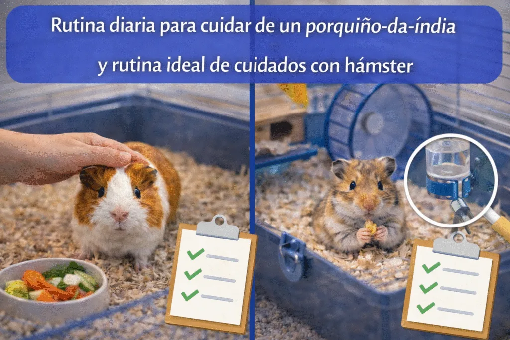 Rutina diaria realista para cobayas y hámsters: horarios, diferencias y señales que no debes ignorar